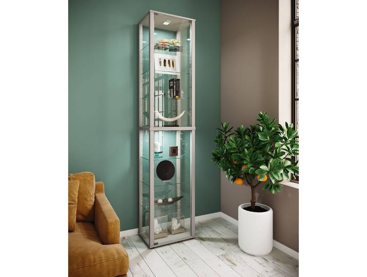 Vitrine sur pied Kavisa 227cm 6 Argenté/Argenté
