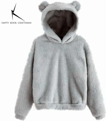 Uplift Essentials Plush Rabbit Ear Hoodie For Women Warm Long Sleeve Winter Sweatshirt With Cute Ears 3xl gray