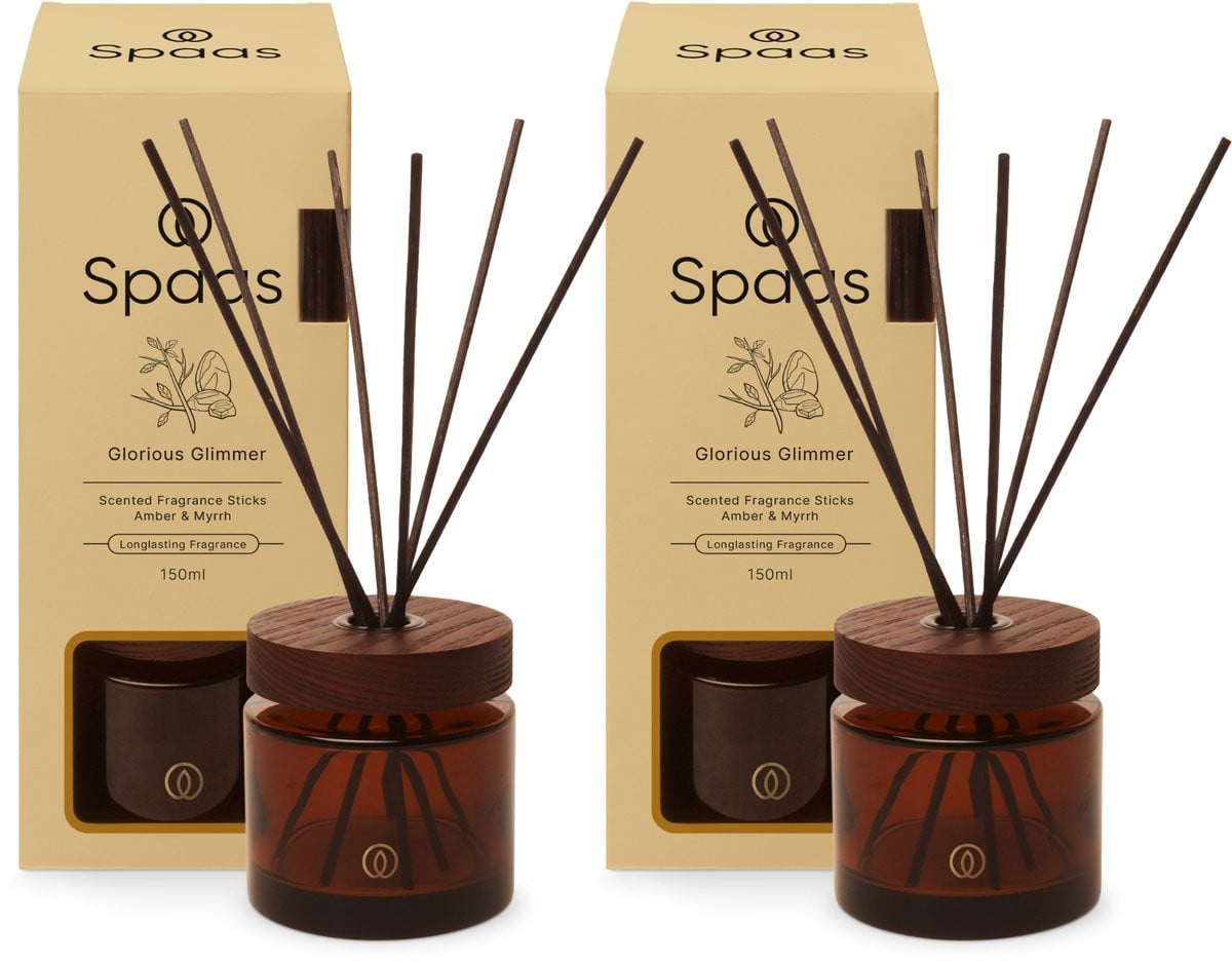 Spaas Reed diffuser set van 2 - Amber en Mirre - 150ml - Glorious Glimmer