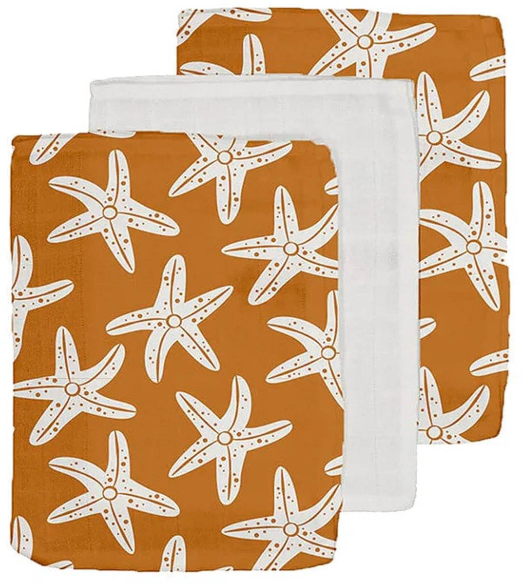 Swim Essentials washandje Oranje met zeesterrenprint