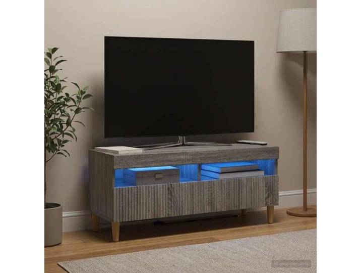Meuble TV LED sonoma gris bois ingénierie éclairage intégré meuble télé design sobre