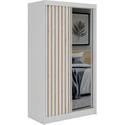 SCHWEBETÜRENSCHRANK mit Spiegel LAOS - 120 - Weiß - Eiche Artisan Lamellen