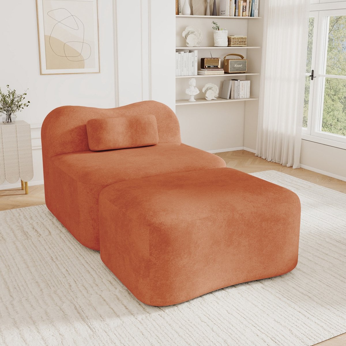 STILVORA Modulaire 1-Zits Zitbank met Hocker - Velours - Oranje