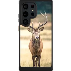 Nivocase Hülle für Samsung Galaxy S23 Ultra Handyhülle NIVOcore Case Schwarz Hirsch Wald Wiese (Samsung Galaxy S23 Ultra), Smartphone Hülle, Schwarz
