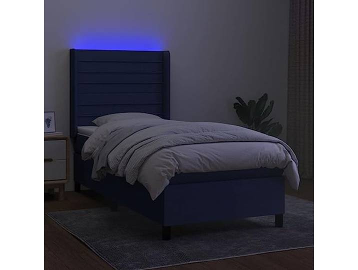 KTHLBRH Boxspringbett mit Matratze und blauer LED 90 x 200 cm Verstellbares Kopfteil, atmungsaktiver Stoff, inklusive Matratzenschoner, USB LED
