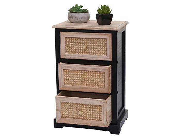 Mendler Kommode HWC-K87 Holz Rattan 63x40x28cm - schwarz, naturfarben Schubladenschrank, Schrank