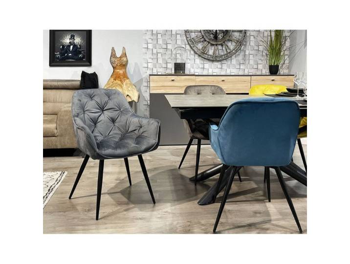 Lot 2 chaises velours gris et piètement métal gris anthracite - STERN Meubletmoi