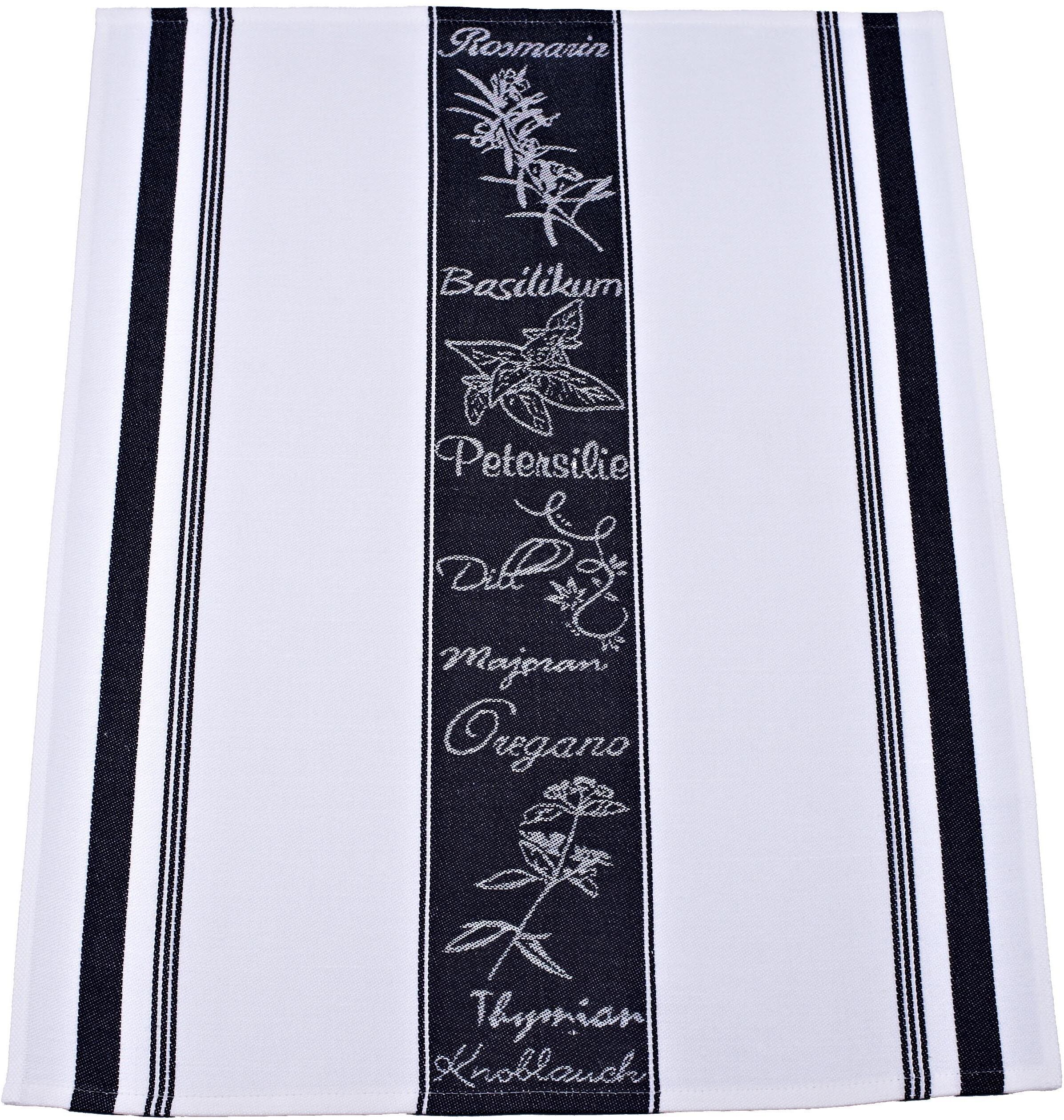 Geschirrtuch ROSS "Exclusiv", schwarz, B:50cm L:70cm, 50% Baumwolle, 50% Leinen, Geschirrtücher, Geschirrtuch, Mittelstreifen mit Kräutern, 50x70 cm