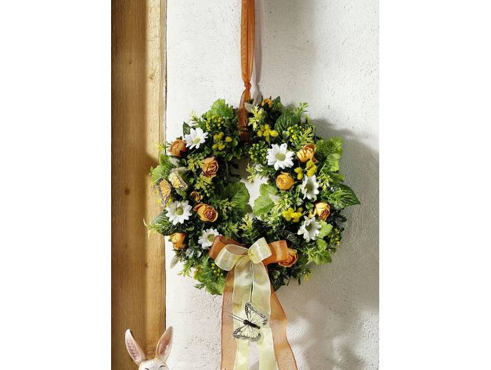 Wandkranz mit Schmetterling, Grün-Orange