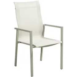 Gartenstuhl Comfy mit Armlehne aus Aluminium und Textilene, modern, hellgrau und off-white, stapelbar