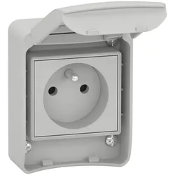 Schneider Electric 81140 Anbausteckdosen, grau, 2p+E, 10/16A, 250 V, Frankreich, IP65