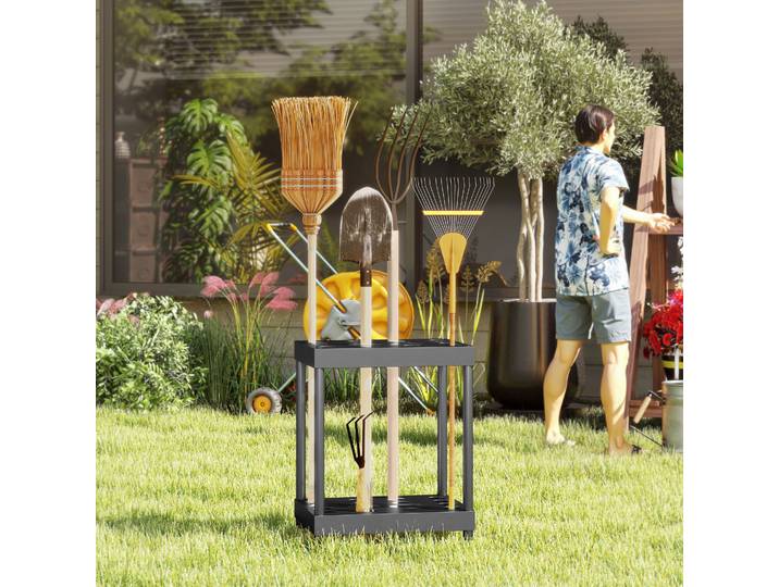 Outsunny Support Outils Jardin 16 Compartiments 2 Niveaux Noir