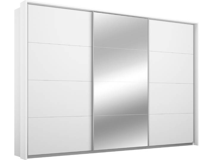 Schwebetürenschrank, Holzwerkstoff, Alpinweiß, 278×214×64 cm, Mit Beleuchtung & Inneneinteilung, Klassisch, Rauch