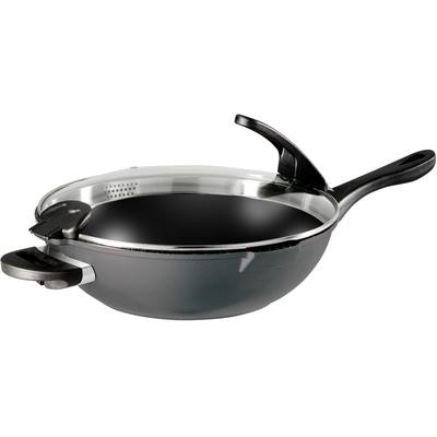 Wok STONELINE "Future", grau (anthrazit), H:9,2cm Ø:32cm, Pfannen, Wok, Ø 32 cm, abnehmbare Griffe, Induktion
