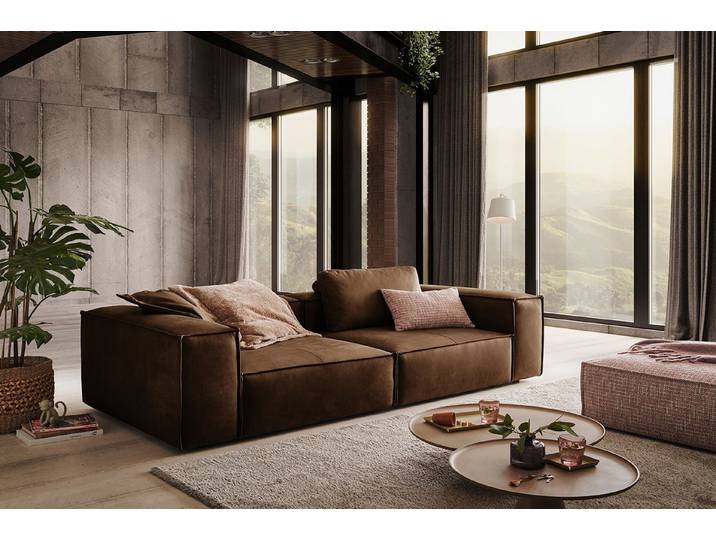 KAWOLA Sofa CARMO, Sofa Couch Leder verschiedene Farben 266x118 cm