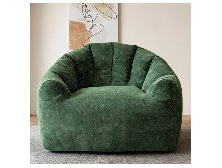 Fauteuil pouf – Bean bag chair – Forme ronde – Confort ergonomique – Vert – Flanelle – Intérieur