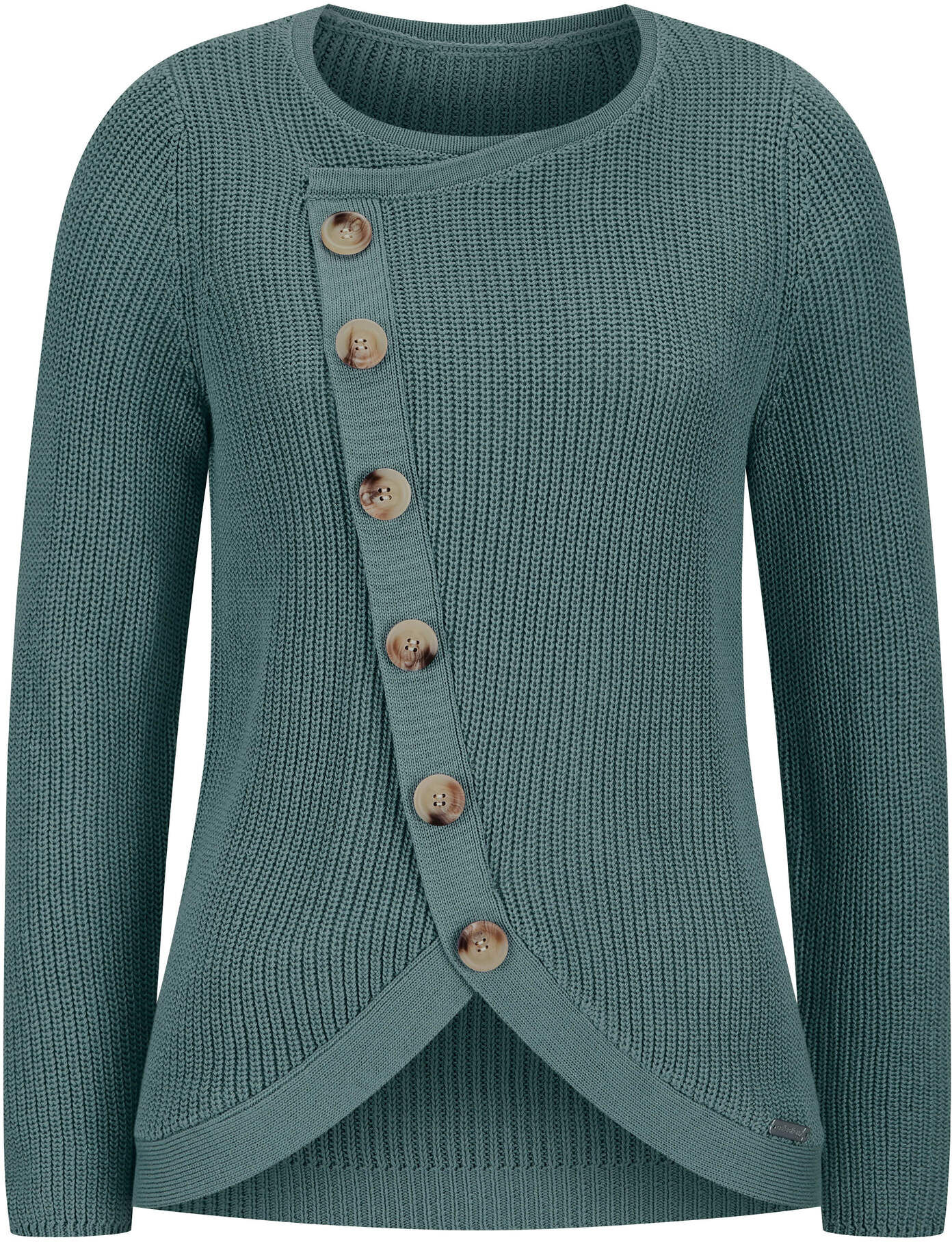 Strickpullover WITT "Pullover Rundhalspullover mit überlappendem Vorderteil", Damen, Gr. 46, jade, Sportlich, Rundhals, Pullover Strickpullover