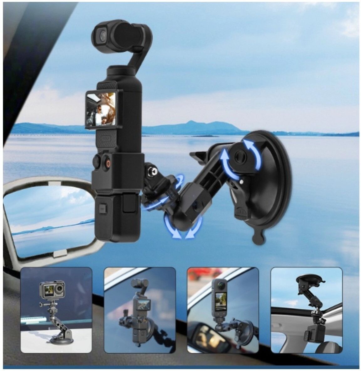 INF Auto-Saugnapfhalterung kompatibel mit DJI Osmo Pocket 4 und Osmo Pocket 3/4 – schwarzer Kunststoff-Schutzhalter für