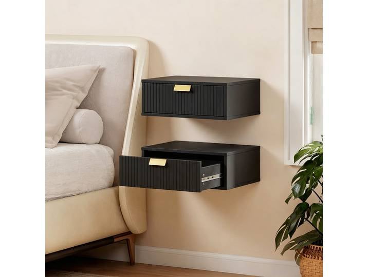 HOMCOM Tables de Chevet Murales Noir 40x30x15cm avec Tiroir
