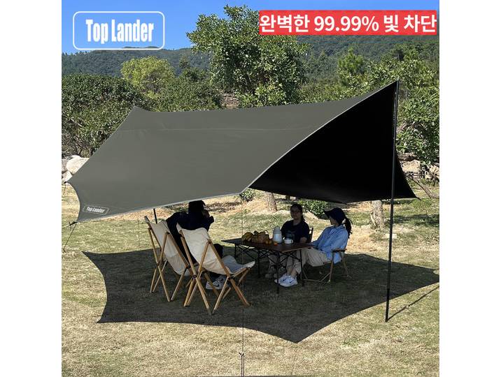 Bâche de Camping Imperméable 5.1x5.1m Tarp Octogonal avec Revêtement Noir Protection Solaire Anti-UV