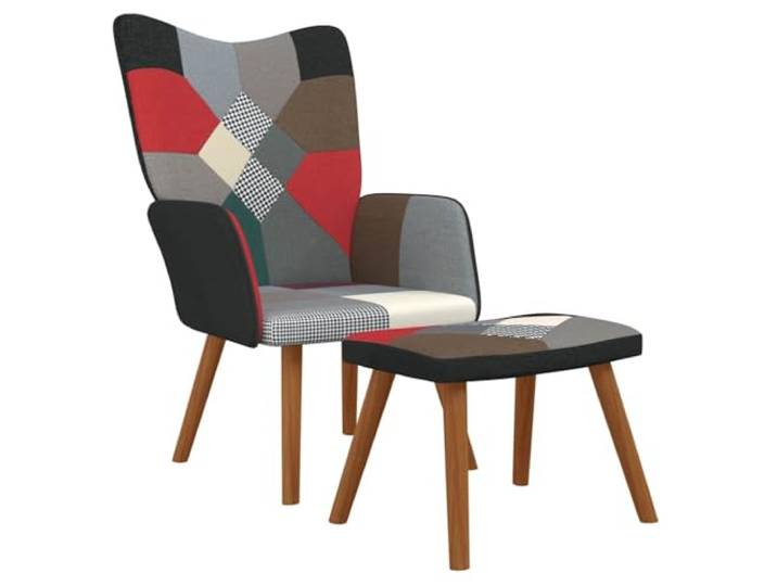 Tmriohed Relaxsessel mit Hocker Patchwork Polstersessel Set Dunkelbunt Stilvoller Fernsehstuhl mit weicher Schaumstoffpolsterung, Massivholzbeinen und Fussteil fürs Wohnzimmer oder Schlafzimmer.