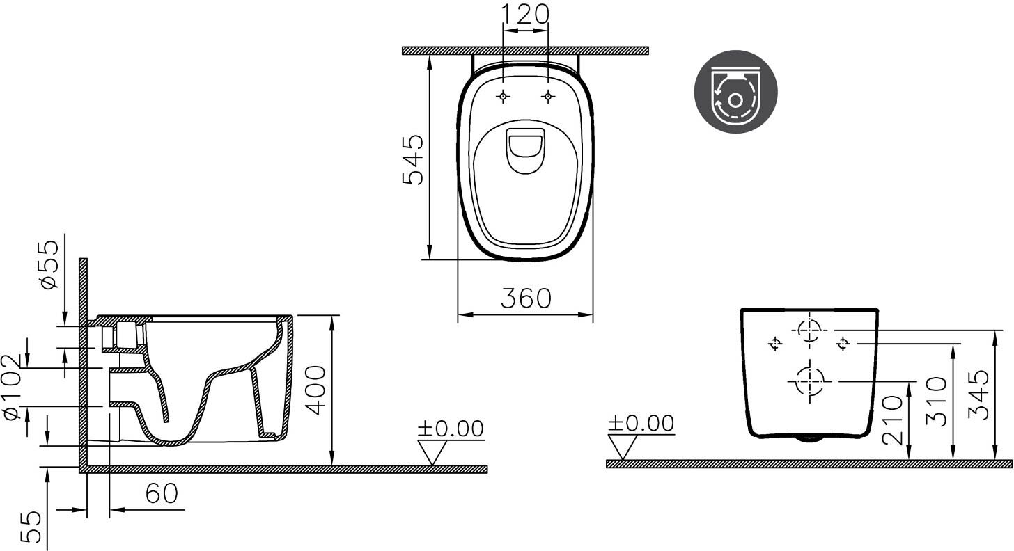 VitrA Plural Wand-WC VitrA Flush 2.0