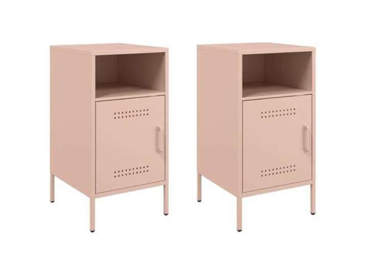 LMTYOENFG Nachttisch 2er Set Rosa Beistelltisch aus Metall 36x39x68cm Kompakter Nachttischschrank fürs Schlafzimmer mit Fach und Tür bietet blickdichte Ordnung neben dem Bett auf unebenem Boden.