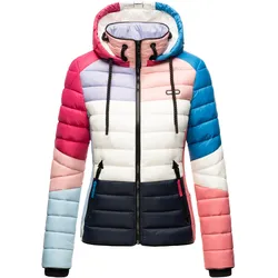 NAVAHOO Damen Steppjacke leichte Übergangsjacke mit Kapuze im Colourblocking Stil Lulana Multikulti