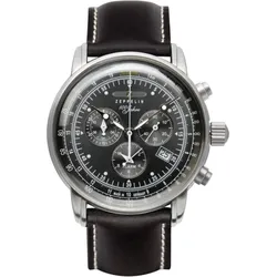 Zeppelin Herrenuhr 76802 - Leuchtpunkte,Leuchtzeigern,Schwarzes Ziffernblatt mit weißen Zahlen/Indices,schwarz,weiße Naht - 42mm