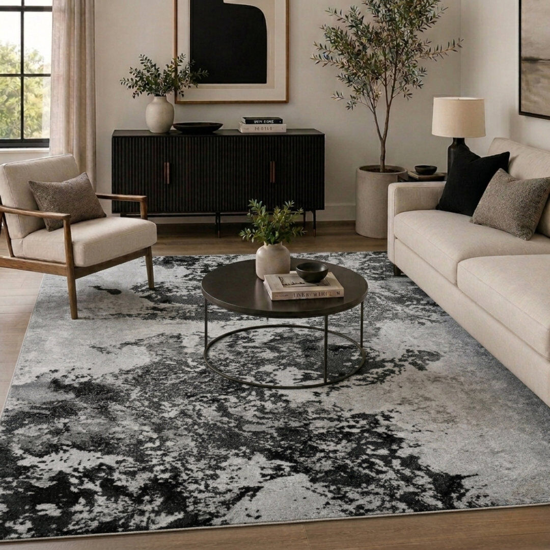 Borough Wharf Mccaughey Abstract Area Rug Black Rectangle 120 x 170cm