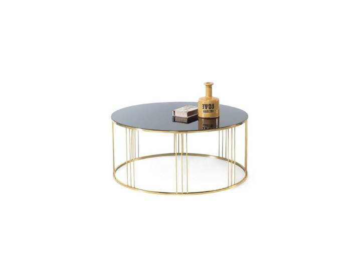 Xlmoebel Couchtisch Runder Couchtisch aus Glas mit goldenem Metallgestell (Packung, Runder Couchtisch, Glas/Metall), Made in Europa
