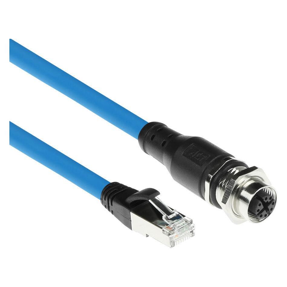 ACT Industrial 5.00 meters Sensor cable M12X 8-pin female chassis to RJ45, Superflex SF/UTP TPE cable (SF/UTP, CAT6a, 5 m) (SC4952)