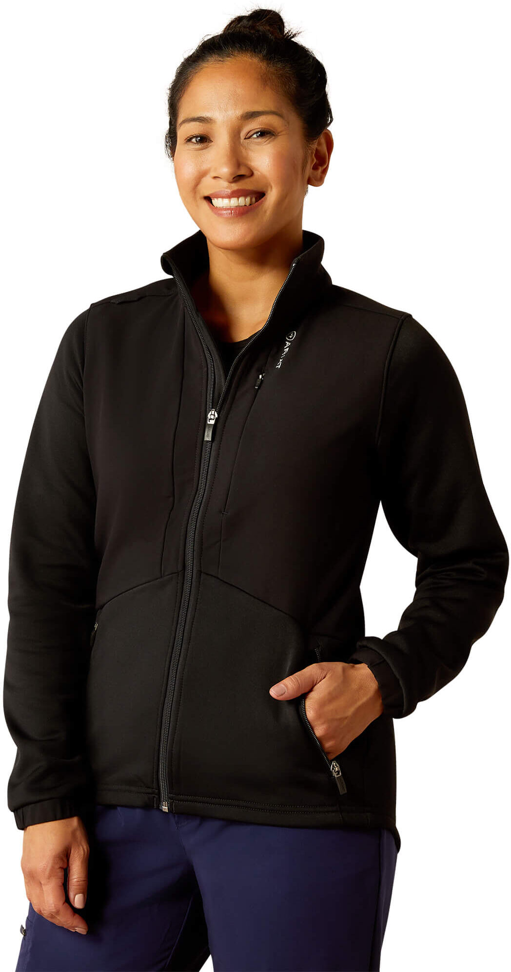 Women's Sina Fleece Scrub Jacket in Black, Size: Large by Ariat