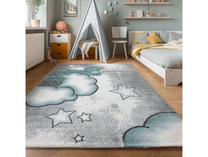 Tapis enfant doux Bear nuage étoiles - Marque - Modèle - Gris - Rectangle - 160x230 cm