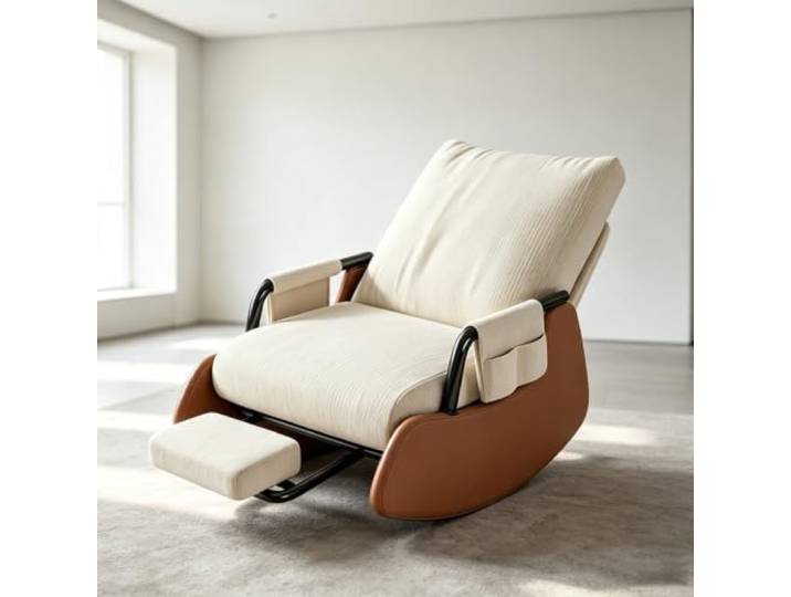LCNDKF Wohnzimmersessel Wippend mit Ausziehbarer Fußstütze Ergonomischer Schaukelstuhl mit ausziehbarer Fußstütze und Seitentasche für tägliche Entspannung.
