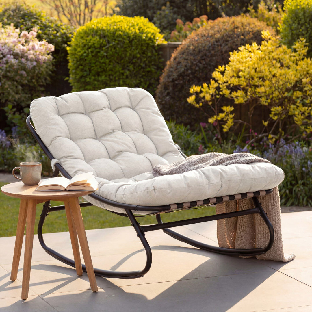 Lark Manor Kendra Solace Outdoor Rocking Chair Beige 74cm H X 78cm W X 101cm D