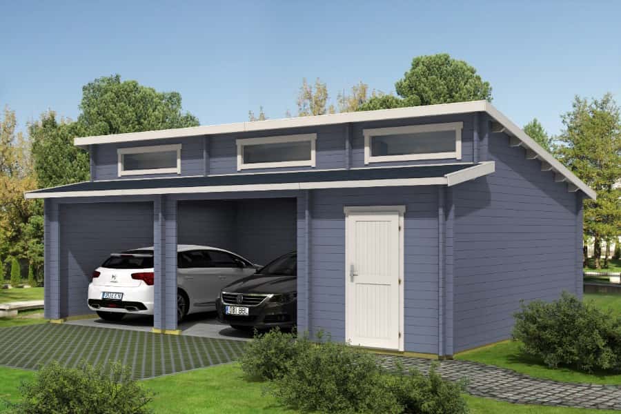 Lasita Maja Holzgarage Hawaii Garage aus Holz, Unterstellplatz mit 44 mm Wandstärke inklusive Geräteraum, Fertiggarage mit Montagematerial