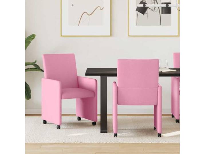 HGPOTUY Esszimmerstühle mit Rollen 2 STK. Stoff Rosa 57 x 66 x 94 cm Ergonomisches Design, Sperrholz und Metallrahmen, glatte Räder, schlanke Armlehnen, einfache Montage