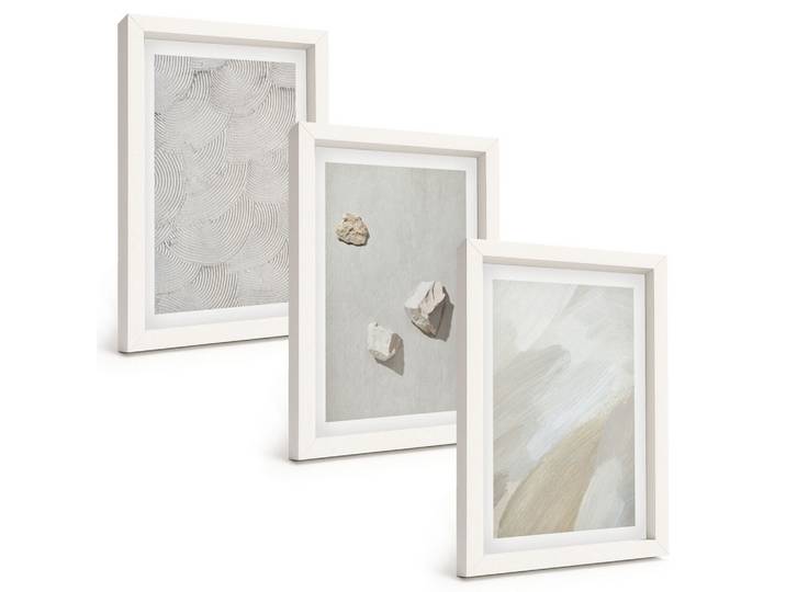 BILDER SET 3er Set - 20x30 cm Weißer Rahmen - Sandsteine moderne Farbe