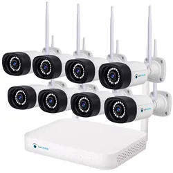 LUVISION WLAN Funk Video Überwachungssystem KI NVR 5MP Nachtsicht Farbe Mikrofon Wifi6 8 Kameras
