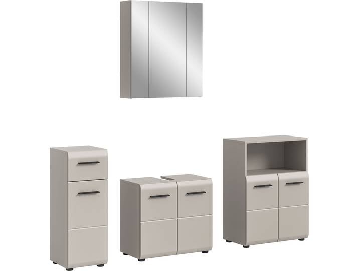 Badmöbel-Set WELLTIME FLORENZ, 4-teilige Badkombination, hochwertige MDF-Front , beige (kaschmir), B:180cm H:185cm T:30cm, Holzwerkstoff, MDF, Kastenmöbel-Sets, Badmöbel-Set, Bad-Kombination, Bad-Möbel, Badezimmer, Kombination, Kombi