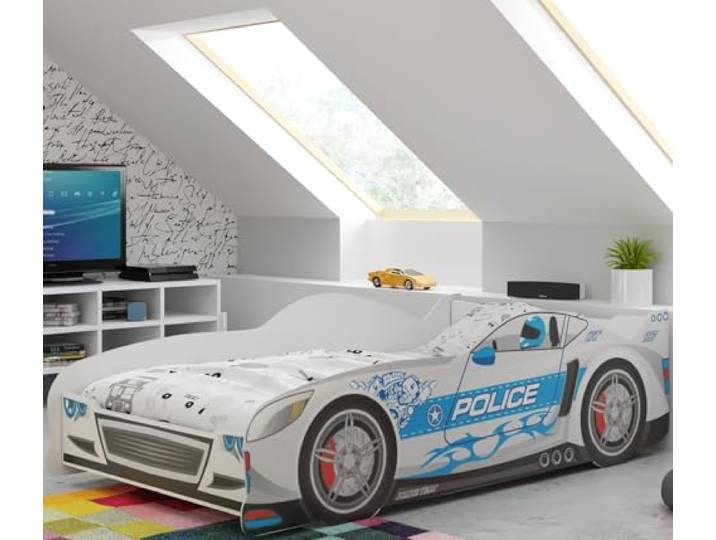 Interbeds Autobett Kinderbett 160x80 Einzelbett Rennwagenbett mit Lattenrost (Silber)