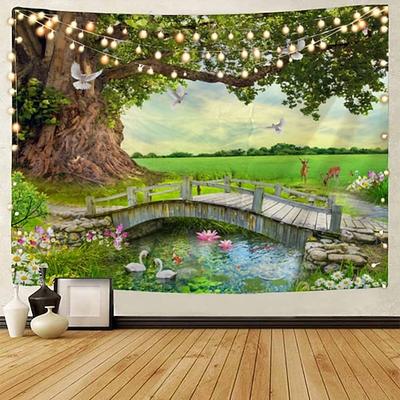 Wandteppich schöne hölzerne Leiter Wasserfall Landschaft Tapisserie hängen Stoff Hintergrund Stoff dekorative Stoff hängen Stoff Wandtuch XXL Natur