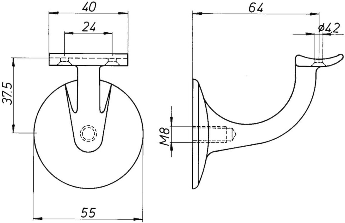 DENI Handlaufträger VA ma D.Wandplatte 55mm gewölbte Auflage (5230 0000 83)