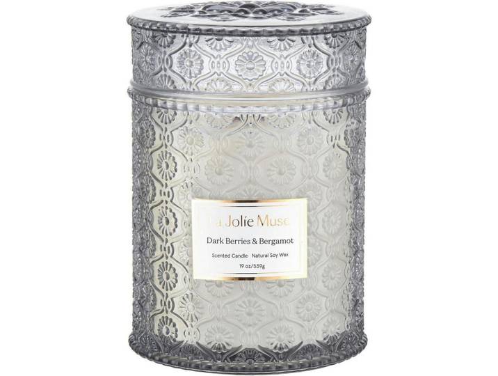Duftkerze im Glas Dunkle Beere & Bergamotte 550g 80 Stunden Brenndauer, Weiß, 14.6 cm, Dekoration, Kerzen & Kerzenhalter, Duftkerzen