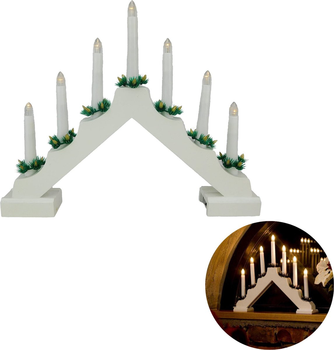 Houten LED Kaarsenstandaard met 7 Warm Witte LEDs en Timer