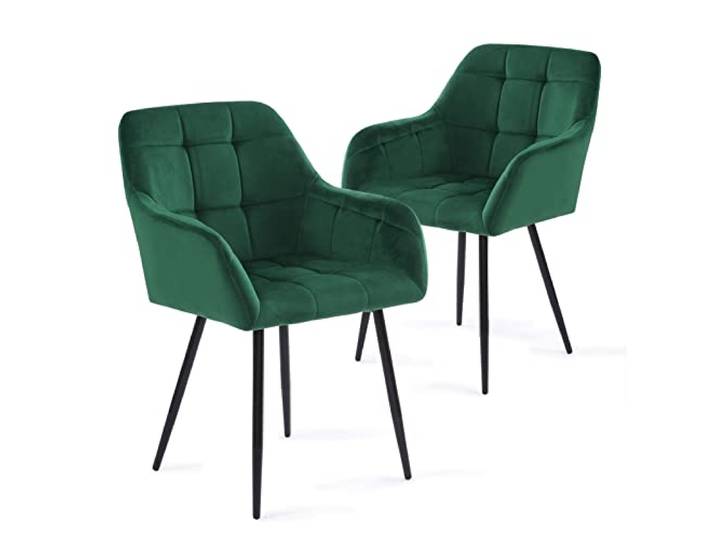 FlamingoCasa Esszimmerstühle 2er samt küchenstühle: Stuhl esszimmer grün mid armlehne - modern esstisch stühle mit Metall Beine polsterstuhl