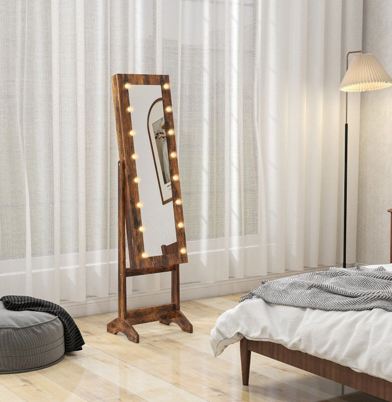 Ebern Designs Freestanding Jewelry Armoire Rustic Brown 136.01cm H X 36.01cm W X 30.01cm D