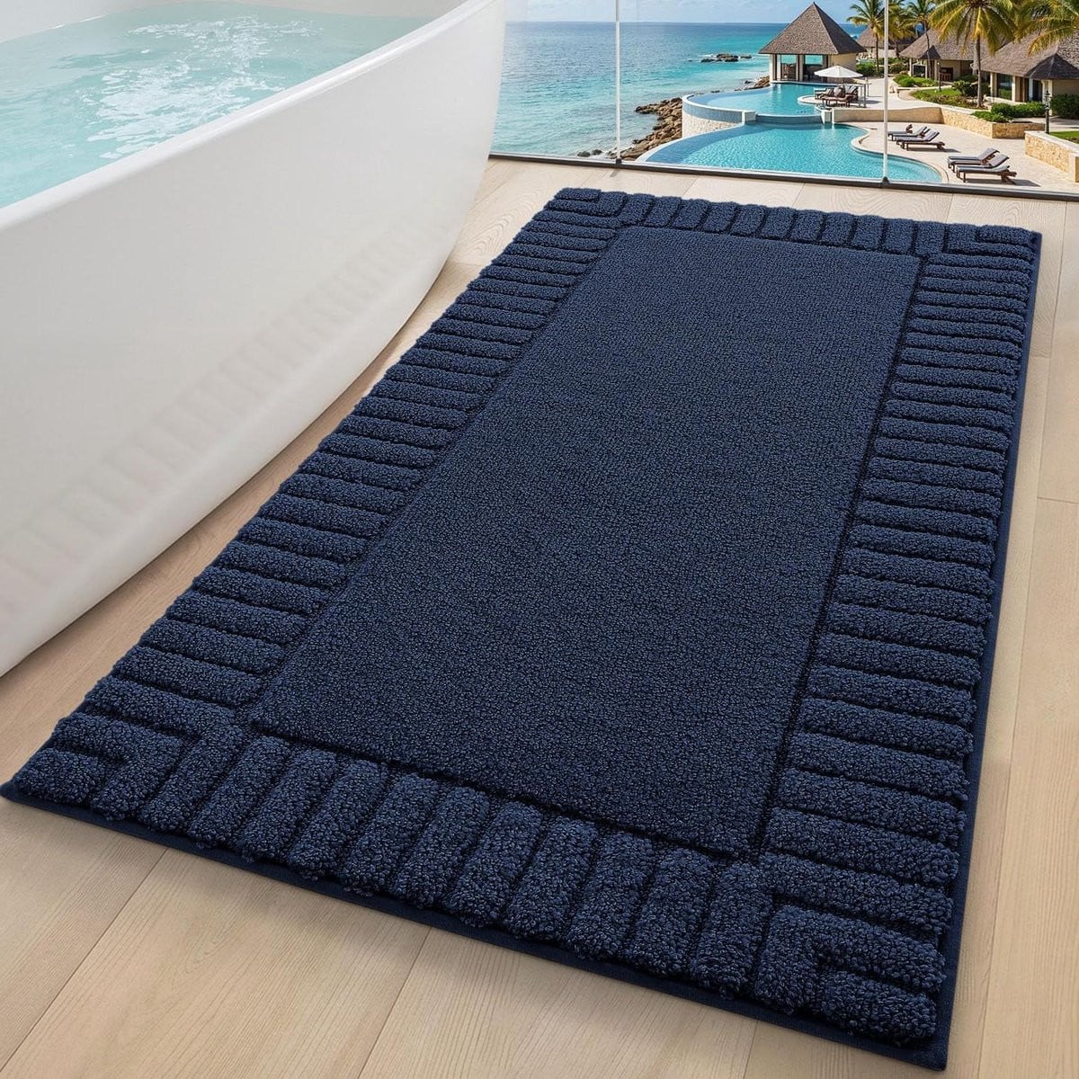 Blauwe antislip badmat van absorberende microvezel, 60 x 90 cm