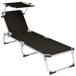 VCM Sonnenliege   mit Sonnendach   Schwarz   187x57x30cm   5-fach verstellbar   Campingliege klappbar